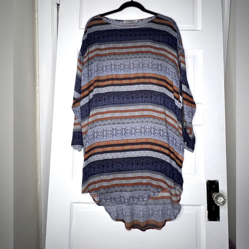 Sam & Lavi dress Sheer Print Stripe Pattern Fair Isle Tunic NWT Top S rayon long